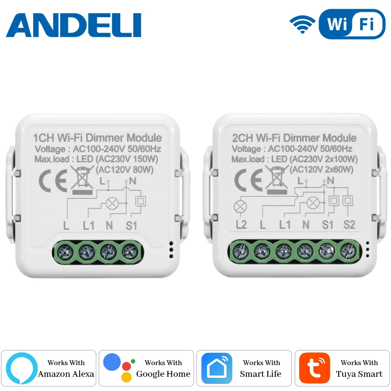 Modulo interruttore Dimmer intelligente Wifi fai-da-te Tuya/Smartlife APP telecomando bidirezionale compatibile con Alexa Google Home Voice Control