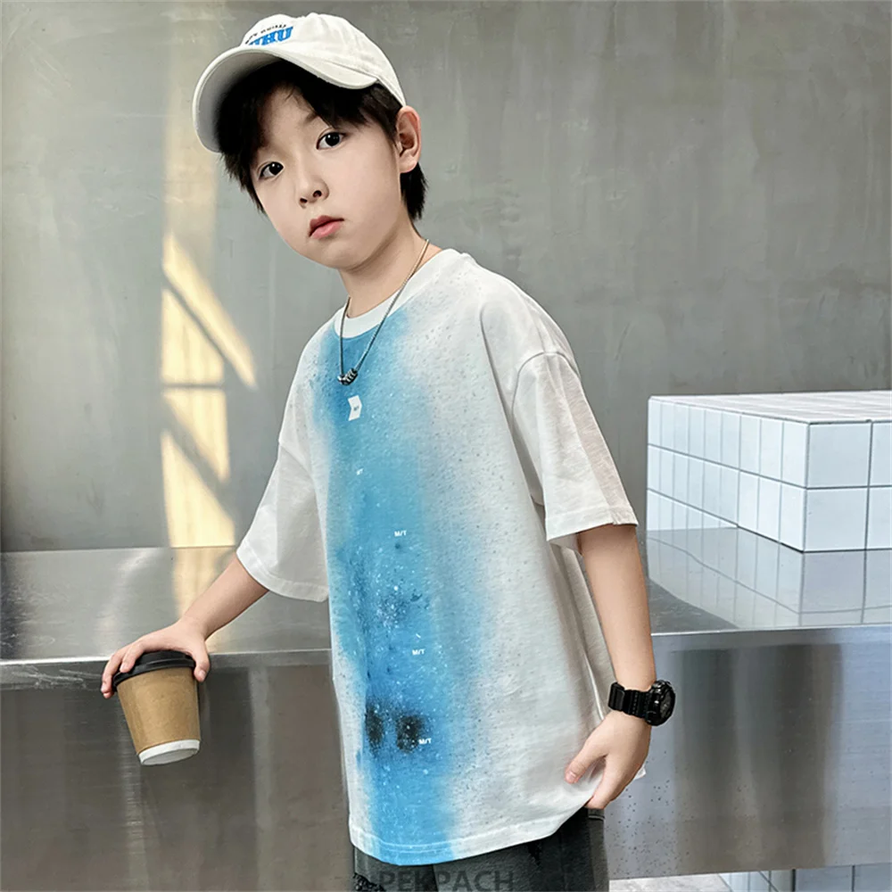 New Kids Designer Fashion Summer Spray Paint 3D Print T-shirt for Children Boys High Quality Cotton Short Sleeve Tshirt Outfit