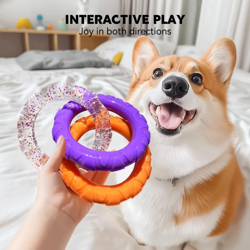 1 قطعة لعبة مضغة الكلب حلقة 3 حلقات ألعاب تفاعلية لدغة مقاومة طحن الأسنان تنظيف ألعاب الحيوانات الأليفة #3