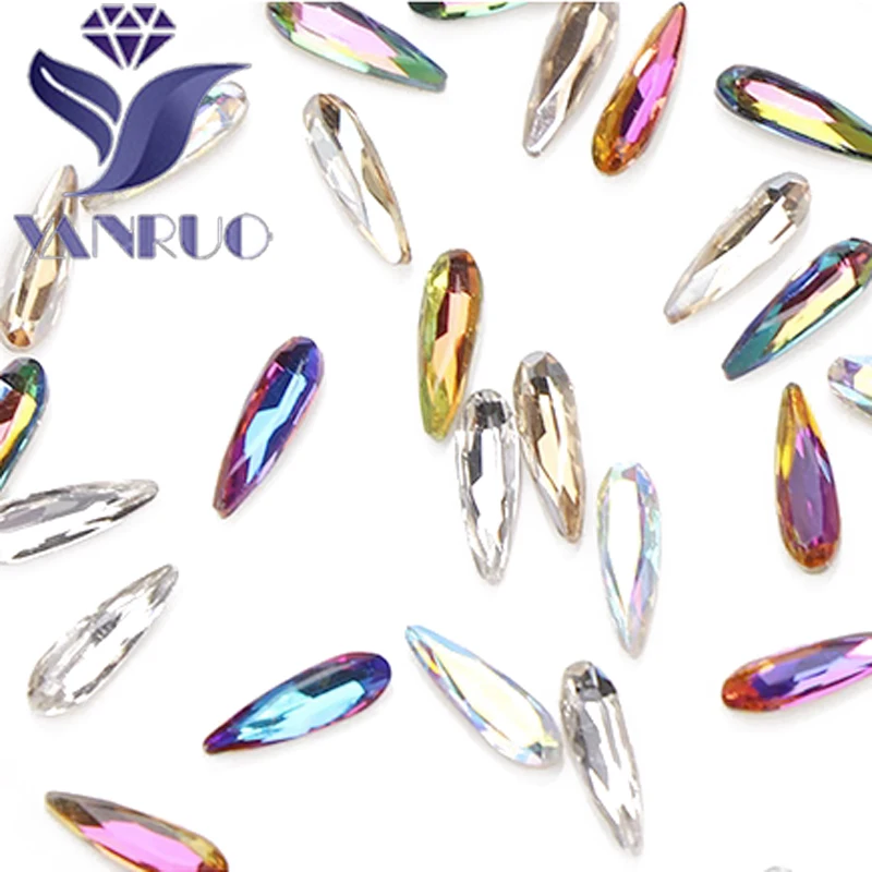 YanRuo 20pcs 2x6mm Nail Art Raindrop Crystal Glass diamond jewelry Flat bottom shaped Diamond Nails Decorations