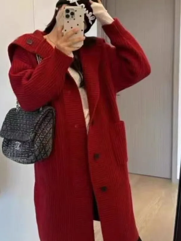 Suéter Cárdigan Abierto con Capucha de Punto para Mujer, Estilo Hoado, Largo Medio, para Primavera, Otoño e Invierno, Nuevo...