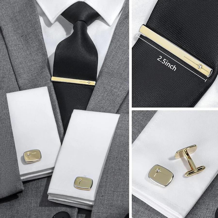 Elegante fermacravatta da 1,5 2 pollici per uomini e ragazzi Set di gemelli ed fermacravatta alla moda, perfetto per eventi formali, riunioni d'affari e