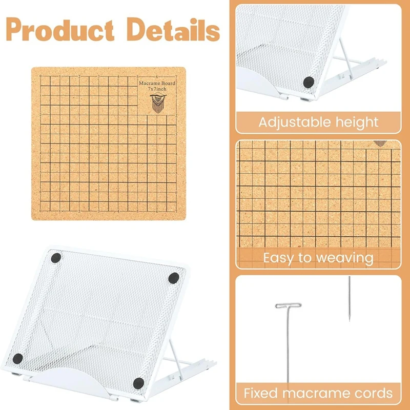 Macrame Board With Metal Adjustable Adjustable Holder With T Pins Clips Supplies Double Sided Grids Project For Braiding