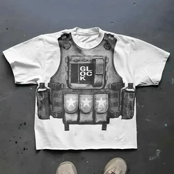 Streetwear Y2K Harajuku T shirt Men Hip Hop Bulletproof Vest Graphic Print Oversized Cotton Short Sleeved Casual Tops Tees New