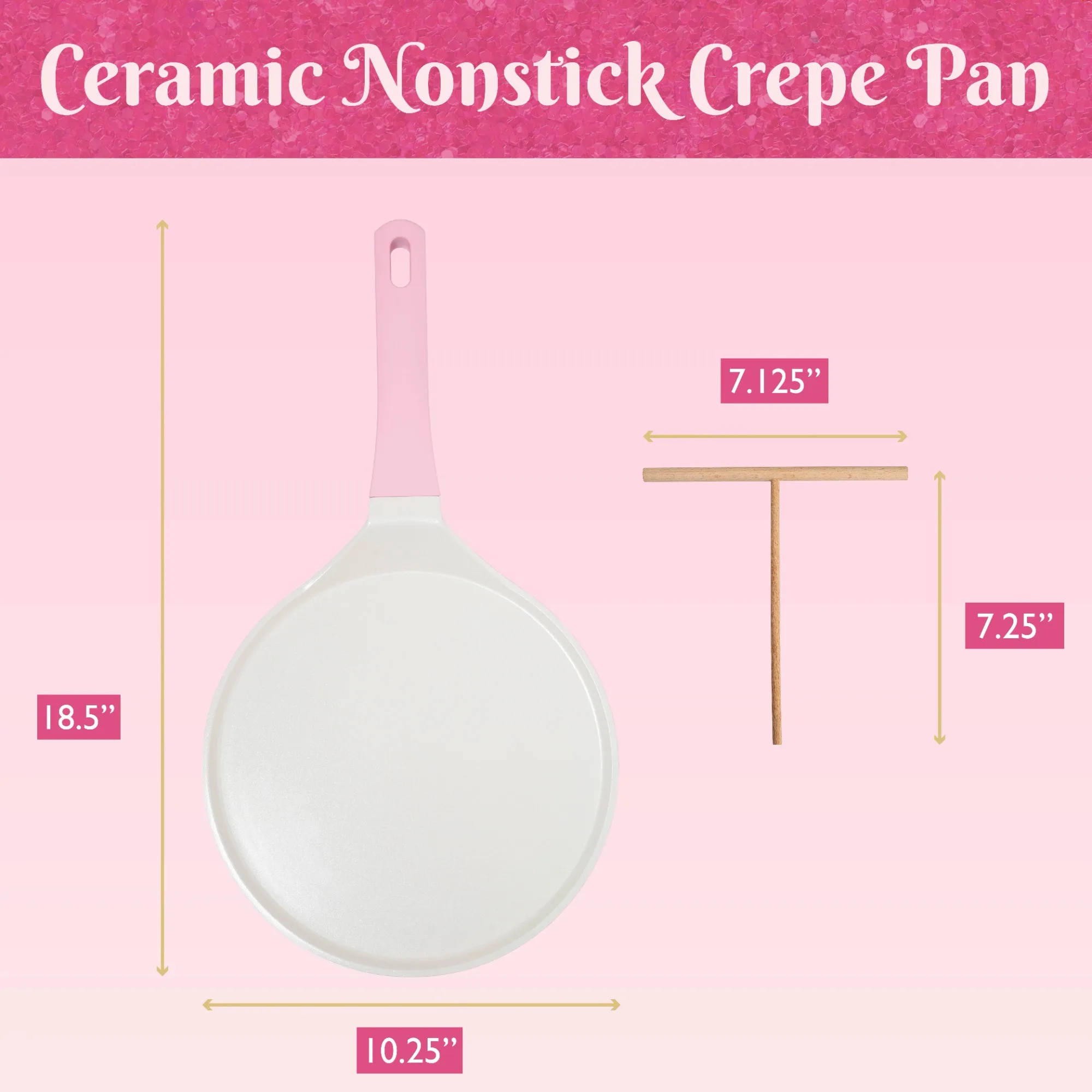 10 インチ セラミック ノンスティック クレープ パン スプレッダー付き、ピンク