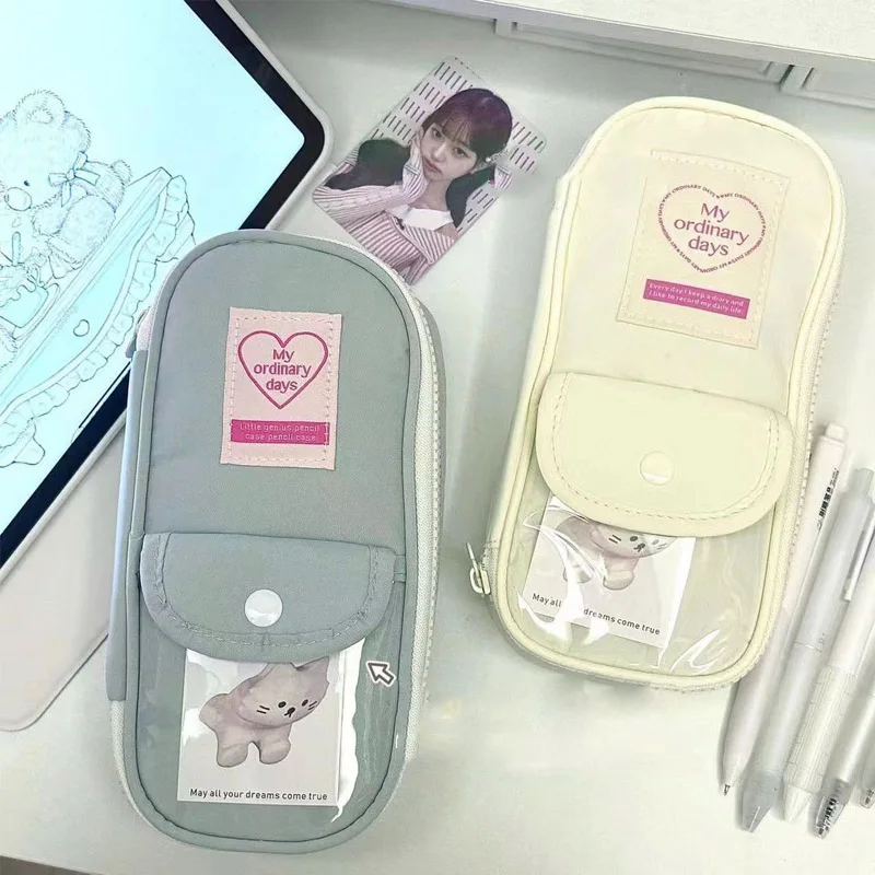 

Ретро-пенал для студентов в американском стиле, 1 шт., вместительный, серо-голубой, для хранения канцелярских принадлежностей, школьный