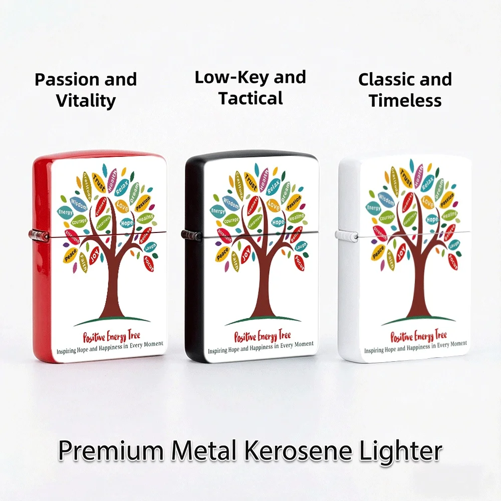 Vintage Flip Top Lighter lighters vintage Positive Energy Tree Inspirational Words Colorful Leaves lighters for smokers