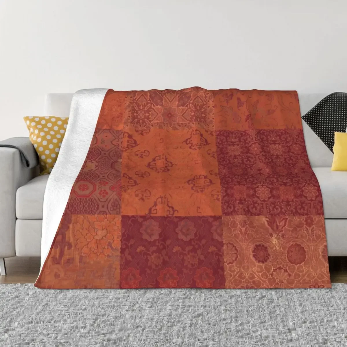 

Vintage Bohemian Quilt in Burnt Orange Throw Blanket Cute Plaid Kid'S Sofa Blankets