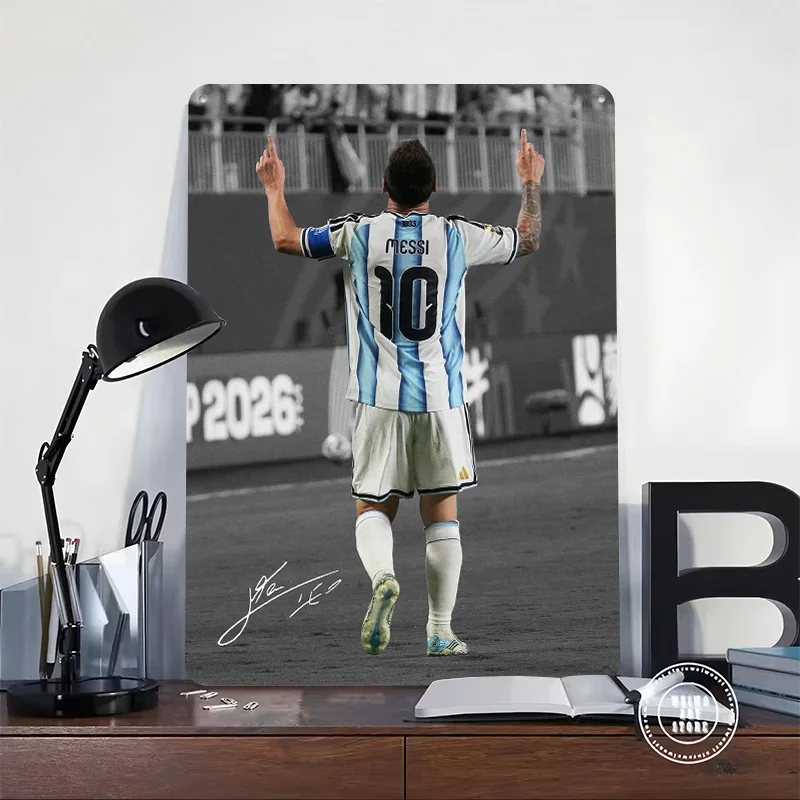 Lionel Messi Poster Retro 3D Printed Metal Signs Customized Wall Hanging Gift for Luxury Decoration Home Decor Ornaments Room