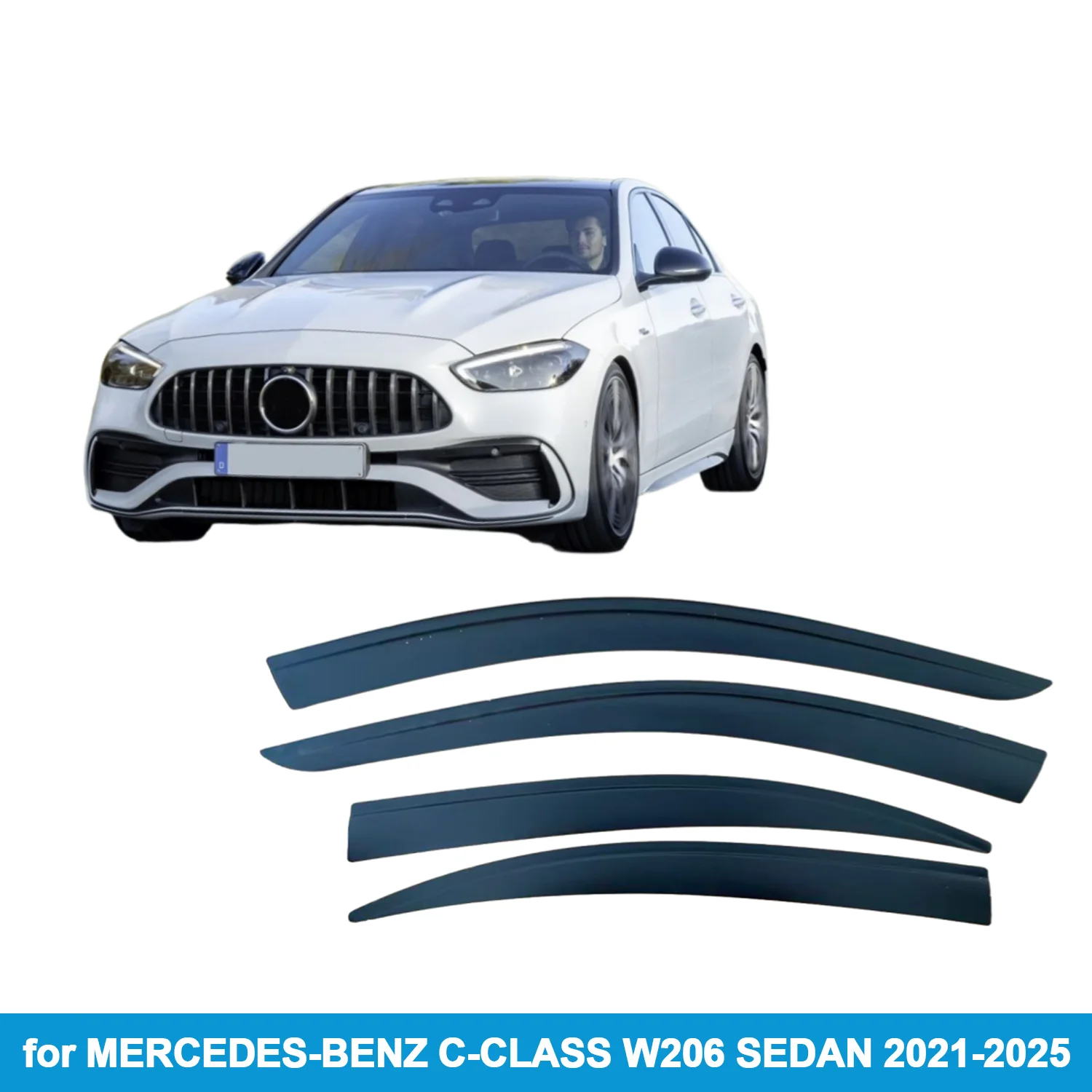

Дефлекторы окон (ветровики) для MERCEDES-BENZ C-CLASS W206 SEDAN 2021-2025, защита от дождя, боковые вентиляционные накладки, внешнее крепление на клейкой ленте