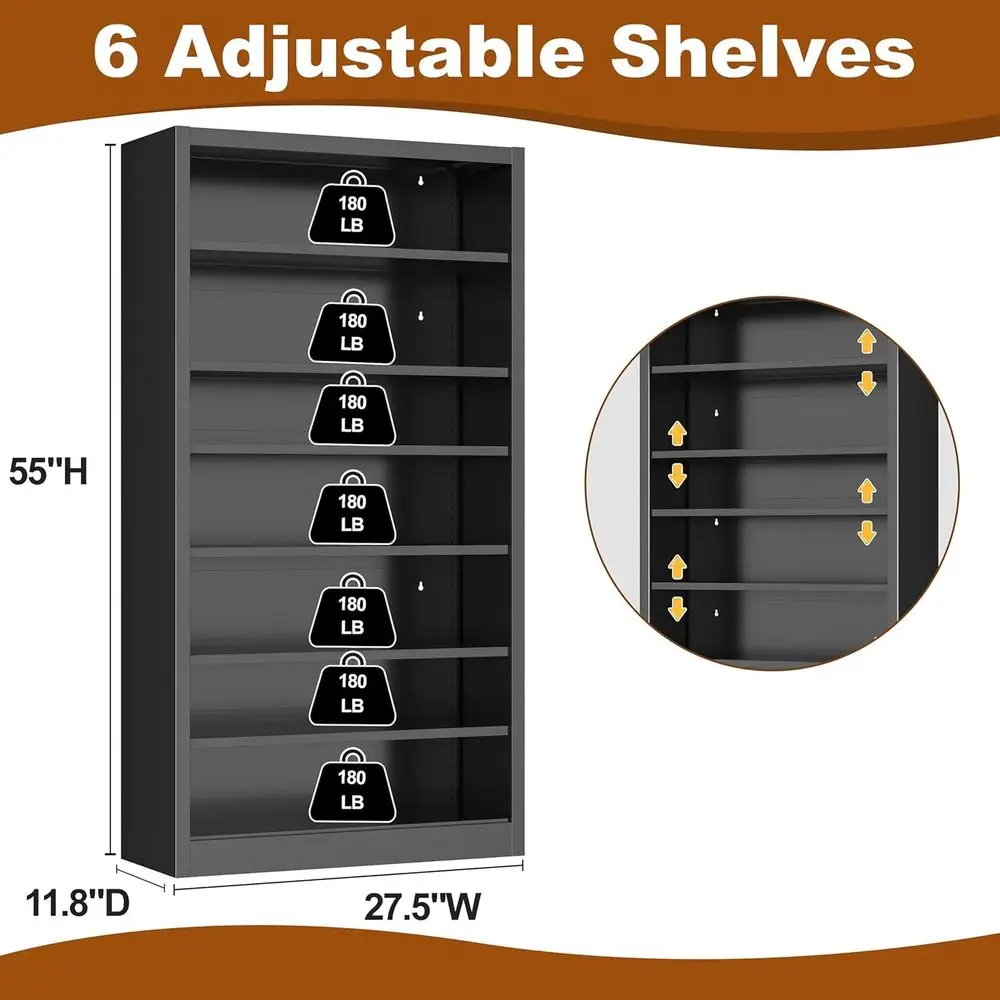 Metal DVD Storage Cabi, 7-Tier CD Storage Rack with Adjustable Shelves, DVD Organizer Shel, Media Shelves or CD Holder, Books, G