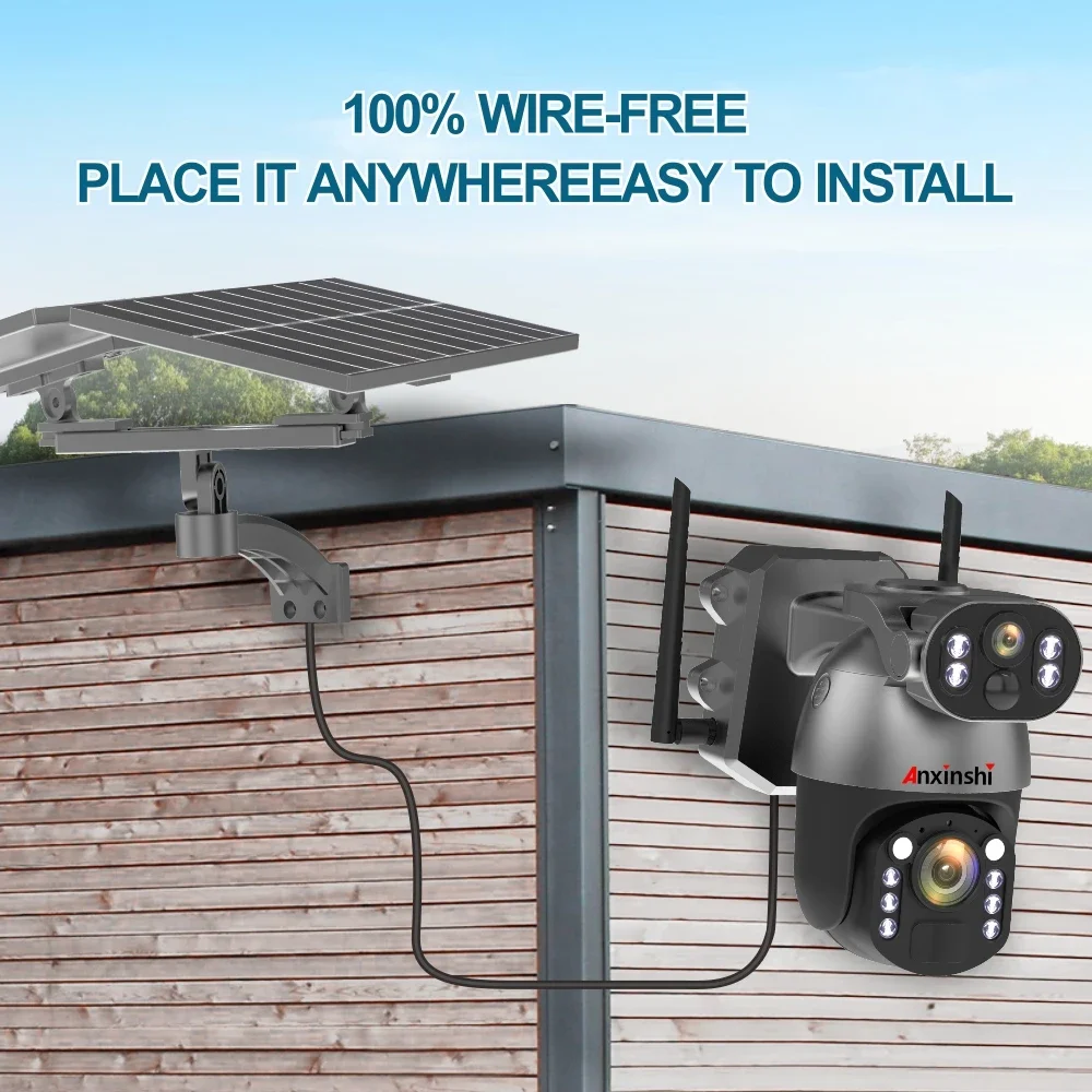 Anxinshi Brand 4G LTE Solar Powered Wireless UBox App Solar Camera with 50X Zoom Support Two Way Audio with Two Solar Panel