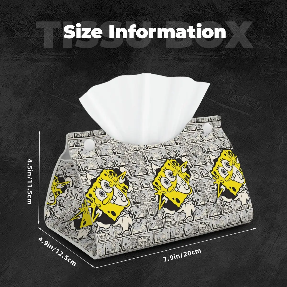 Custom SpongeBobed Facial Tissue Box Cover Rectangular Cute Cartoon PU Leather Tissue Box Holder for Car Toilet
