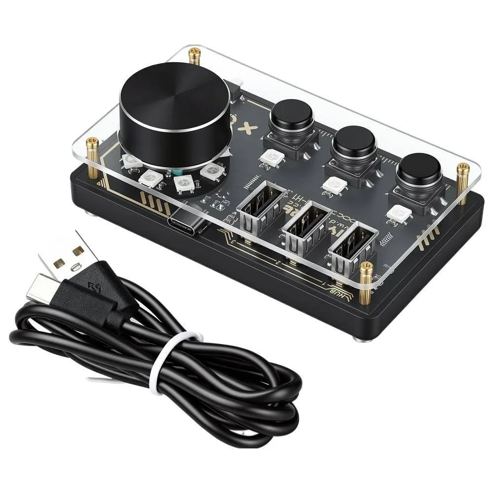 USB HUB CH554T DC5V Dock Desktop Macro Controller EC11 Rotary Encoder 3 Programmable Buttons 11 WS2812B RGB LED WebHID Config