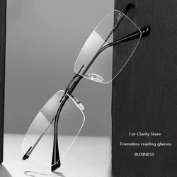 Fashion Business Anti-blue Light Frameless Reading Glasses Women Anti-fatigue Presbyopic Glasses Computer Grade Glasses