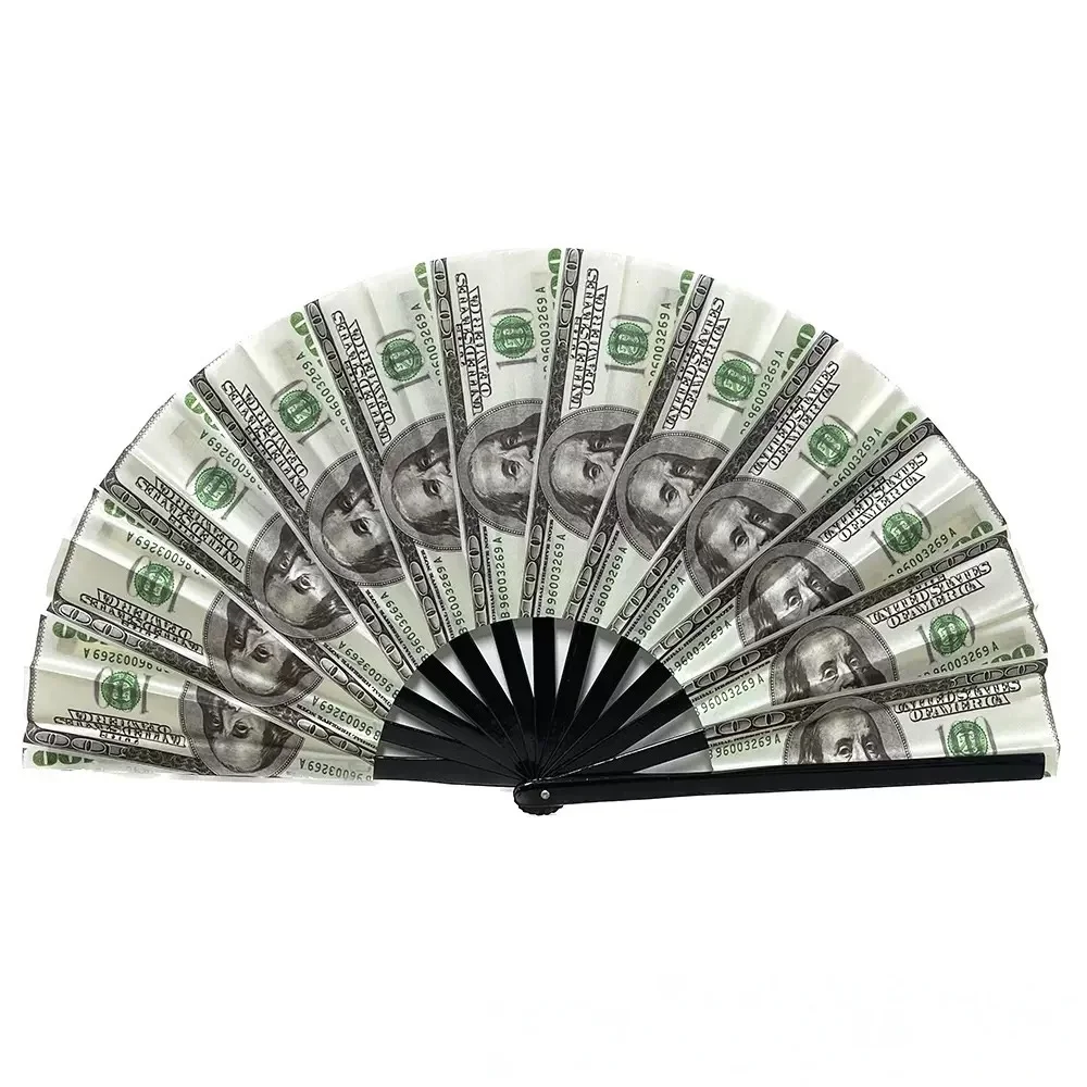 Large Clacking Folding Dollar Bill Print Hand Fan, Loud Sound Money Pattern Handheld Fan For Rave Festival, Carnival, Halloween