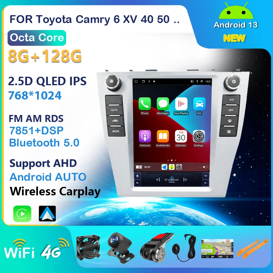 

Автомагнитола на Android 13, 2din, для Toyota Camry 6, XV, 40, 50, 2006-2011, Автомобильный мультимедийный стерео-проигрыватель Tesla с навигационным стерео DVD-экраном