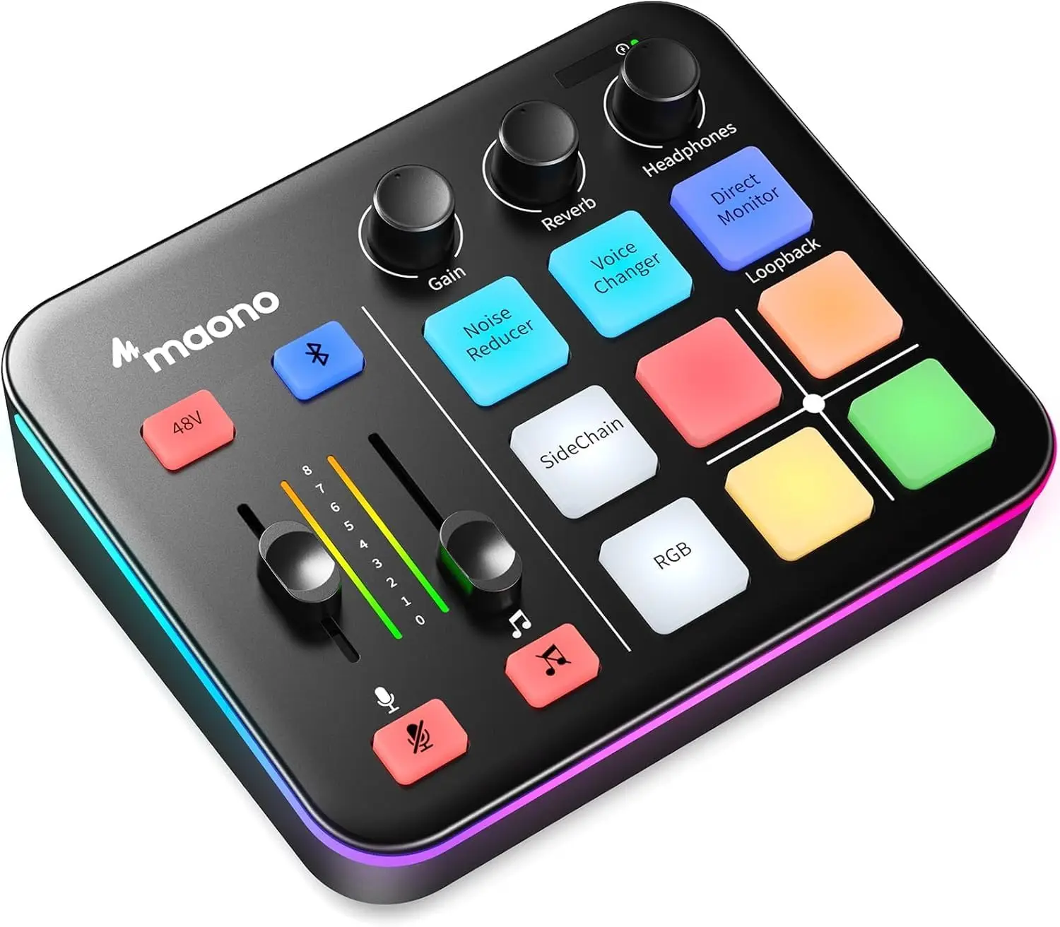 Gaming Audio Mixer with Pro-Preamp, RGB, Bluetooth, 48V Phantom Power for Streaming and Podcasting