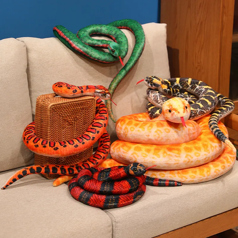 Realistic Snake Plush Toy Lifelike Giant Snake Stuffed Animal Printed Python Rattlesnake Plushie for Prank Prop Halloween Decor