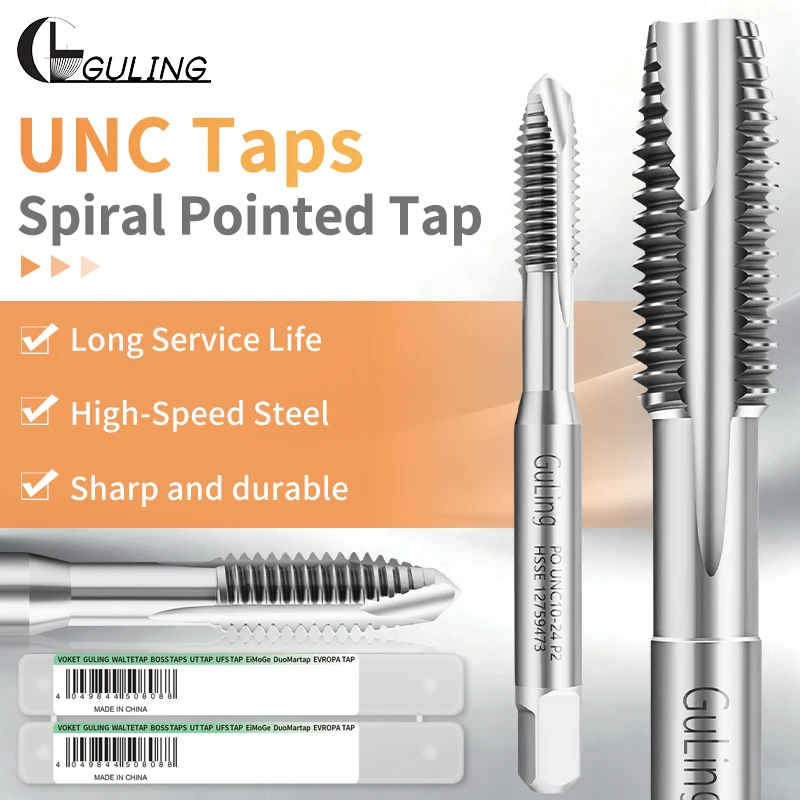 GULING 1PCS HSSE-M35 JIS Standard Spiral Pointed Tap UNC 1-64 2-56 3-48 4-40 6-32 8-32 10-24 1/4 3/8 Machine Screw Thread Taps