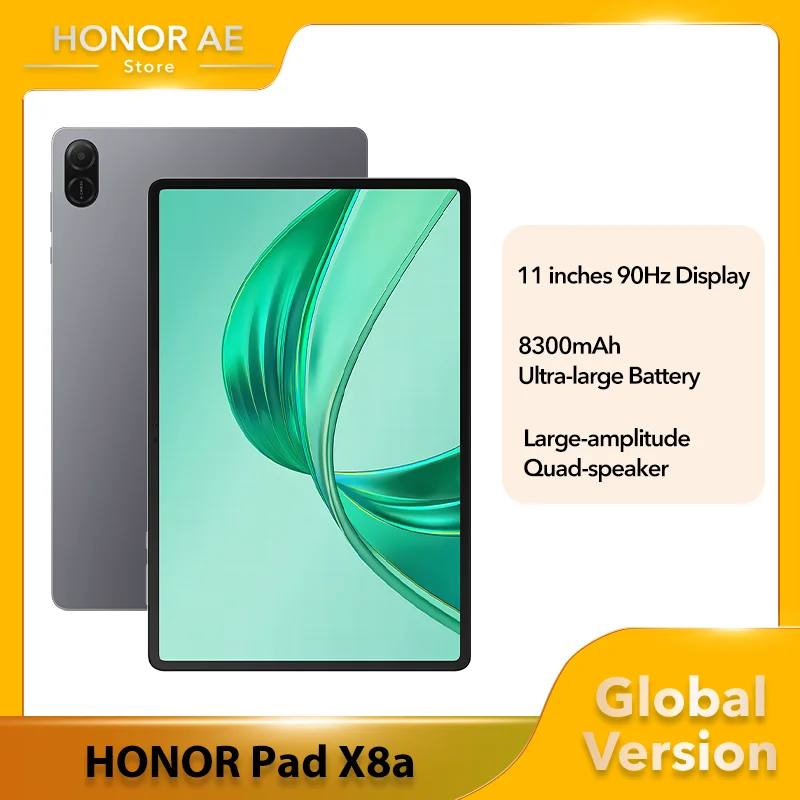 الإصدار العالمي HONOR Pad X8a 11 بوصة معدل تحديث عالي العين مريح شاشة FullView 8300 مللي أمبير بطارية كبيرة جدًا