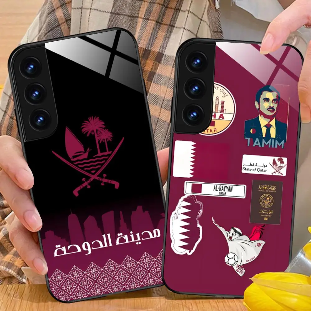 Capa de celular com bandeira do Catar para Samsung Galaxy S25 S24 S23 S22 S21 S20 Note20 Plus FE Ultra Capa de vidro muito luxuosa