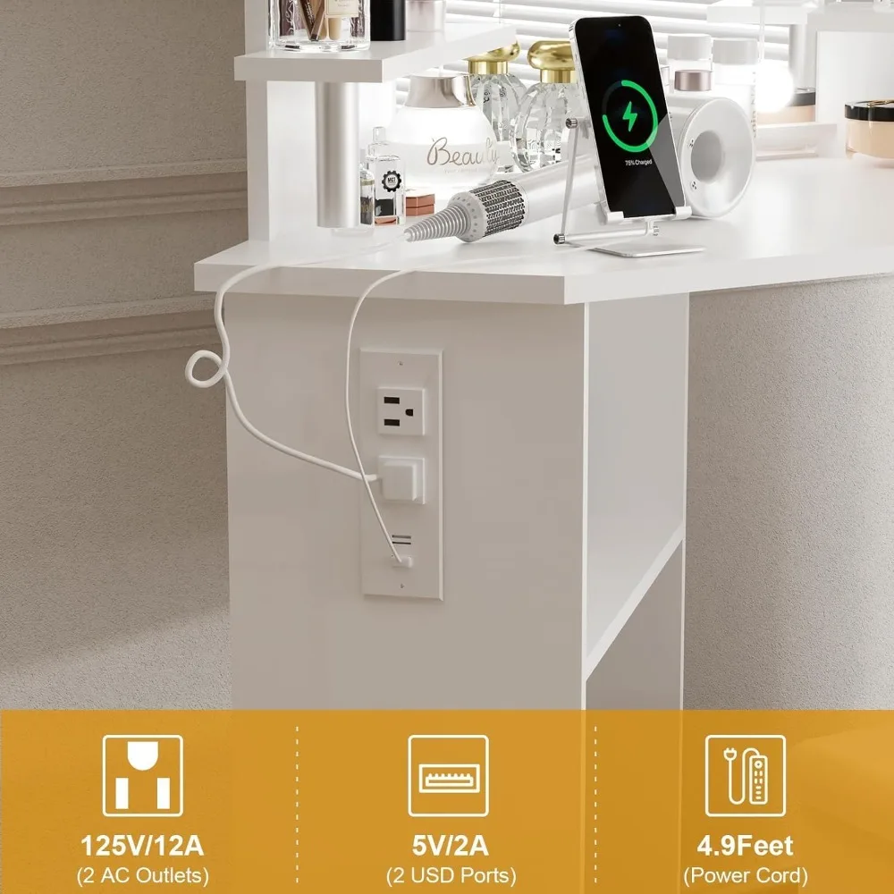 طاولة تزيين مع مرآة وضوء، 5 أدراج دوارة، 3 ألوان إضاءة، سطوع قابل للتعديل #4