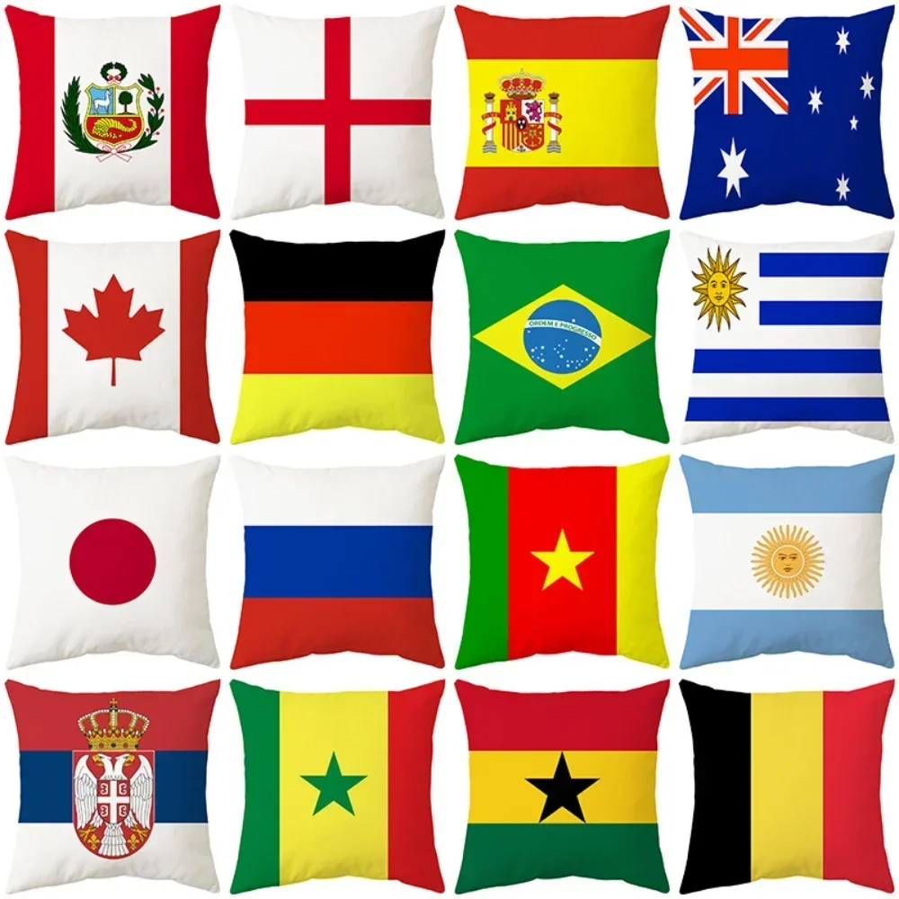 Capa de almofada de poliéster com bandeiras nacionais, fronha impressa, impressão dupla face, qatar, brasil, portugal, portugal