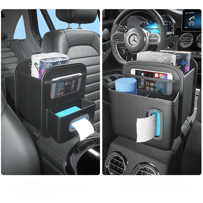 

Car Seat Storage Organizer PU Leather Sturdy Between Seats Tissue Holder Middle Handbag Phone Bag Portable Rear Cup Paper Pocket