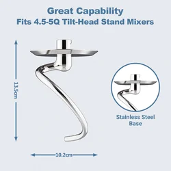 Stainless Steel Spiral Dough Hook for Kitchenaid Stand Mixer, 4.5 Qt - 5 Qt Tilt-Head Stand Mixer Attachments for Kitchenaid Dou