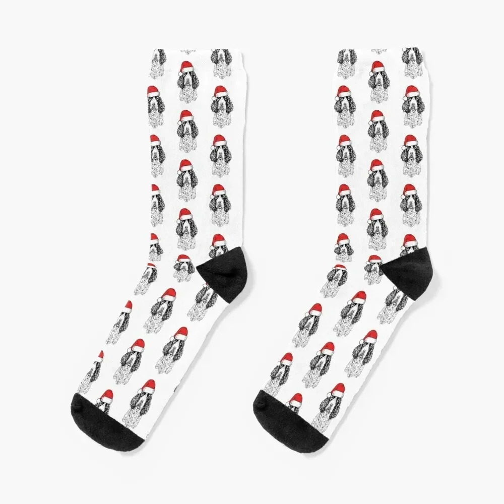 

Christmas English Springer Spaniel Santa Dog Holiday Socks hiking men cotton high quality Argentina Ladies Socks Men's