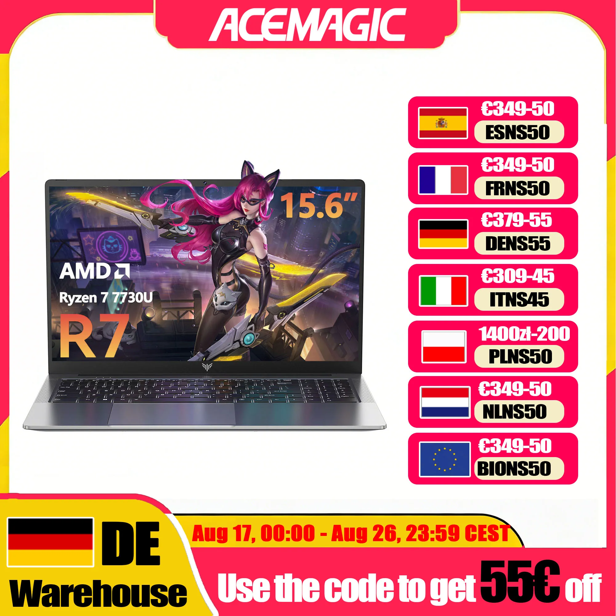 ACEMAGIC LX15PRO Laptop-Computer AMD Ryzen 7 7730U Windows Laptop 15,6-Zoll IPS 16GB DDR4 512GB NVMe SSD Numerische Tastatur