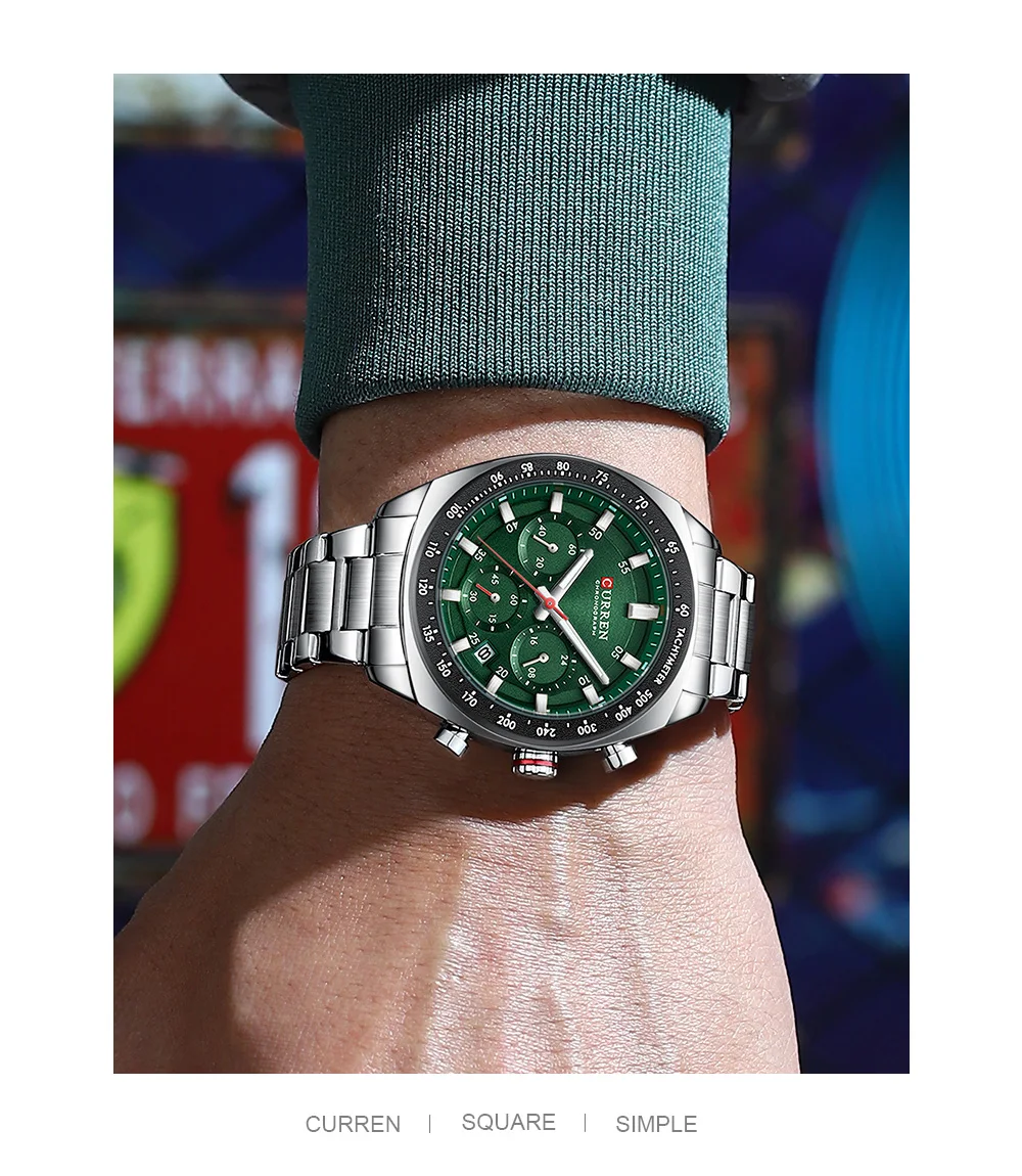 Luxuriöse CURREN Marken-Herren-Chronographenuhr mit Edelstahlarmband, Leuchtzeigern, Datumsanzeige, Wasserdicht, Quarz-Uhrwerk, Relógio – Detail 15
