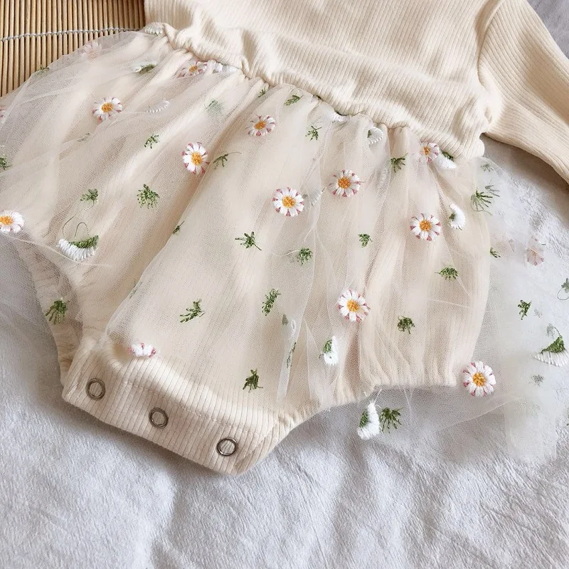 Korean Baby Baby Children Spring and Autumn Knitted Mesh Princess Fluffy Skirt Triangular Romper Climbing Suit Fart Coat