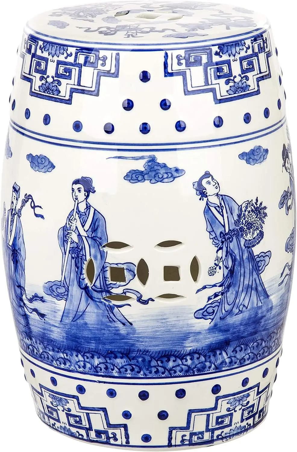 

Blue Ceramic Garden Stool with Chinoiserie Design, Elegant Decorative Accent for Home or Outdoor Spaces