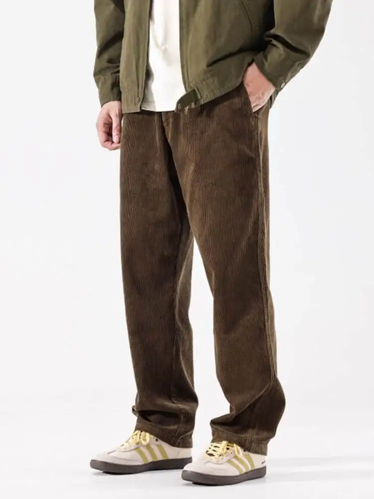 

Мужские повседневные брюки из утолщенного вельвета в американском ретро-стиле, прямого кроя, свободные, струящиеся, длинные, модные, универсальные