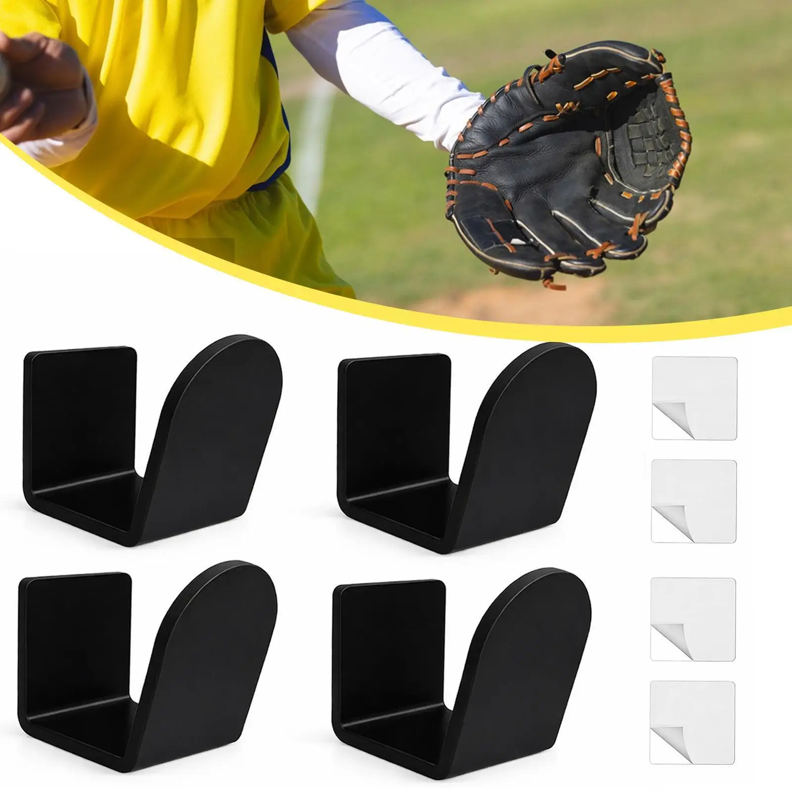 

4 Pieces Baseball Glove Holder Wall Mount Display Rack Gift Men Easy Installation Sports Accessories Hanger for Home Bedroom