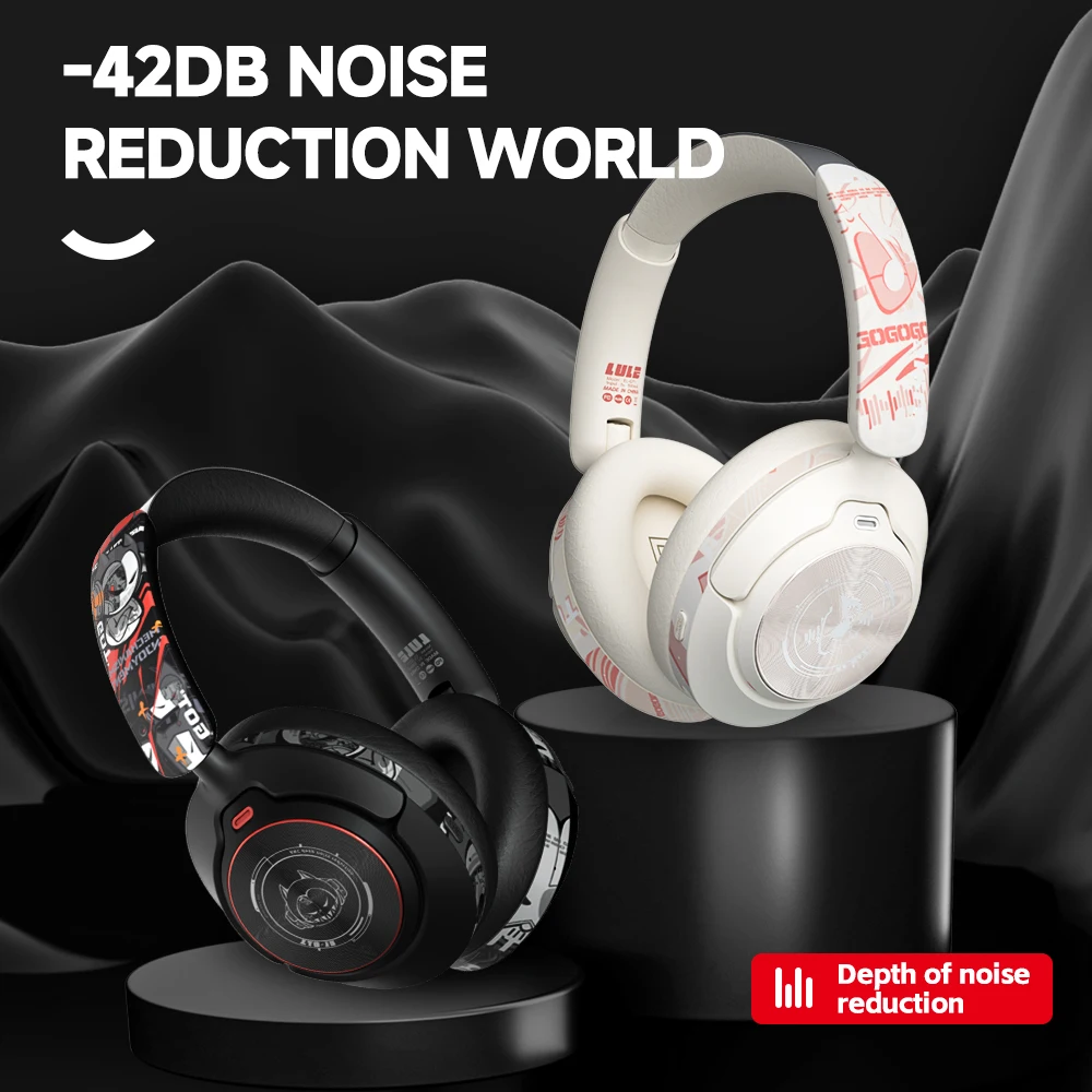 Hand-Painted Wireless Headphones Over Ear -42dB Active Noise Cancelling Bluetooth 5.4 Gaming Headset Deep Bass with Microphones