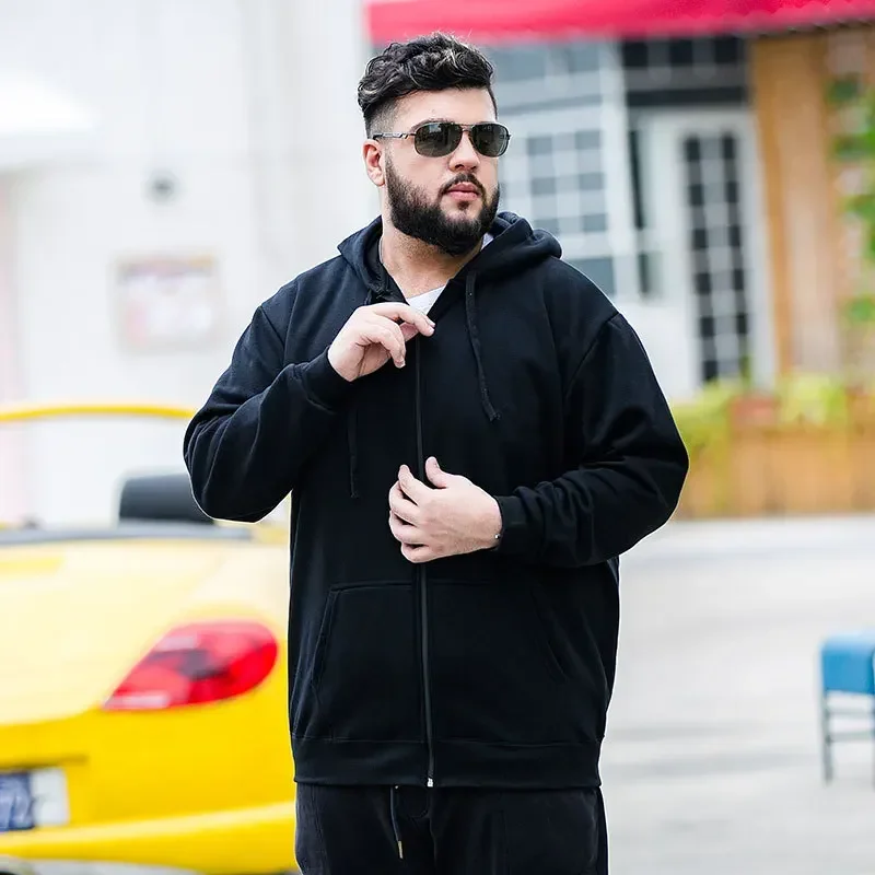 

Мужская толстовка большого размера на молнии, 2023, флисовый капюшон с длинными рукавами, мужская толстовка на молнии, свободная мешковатая, большой размер, большая 12XL