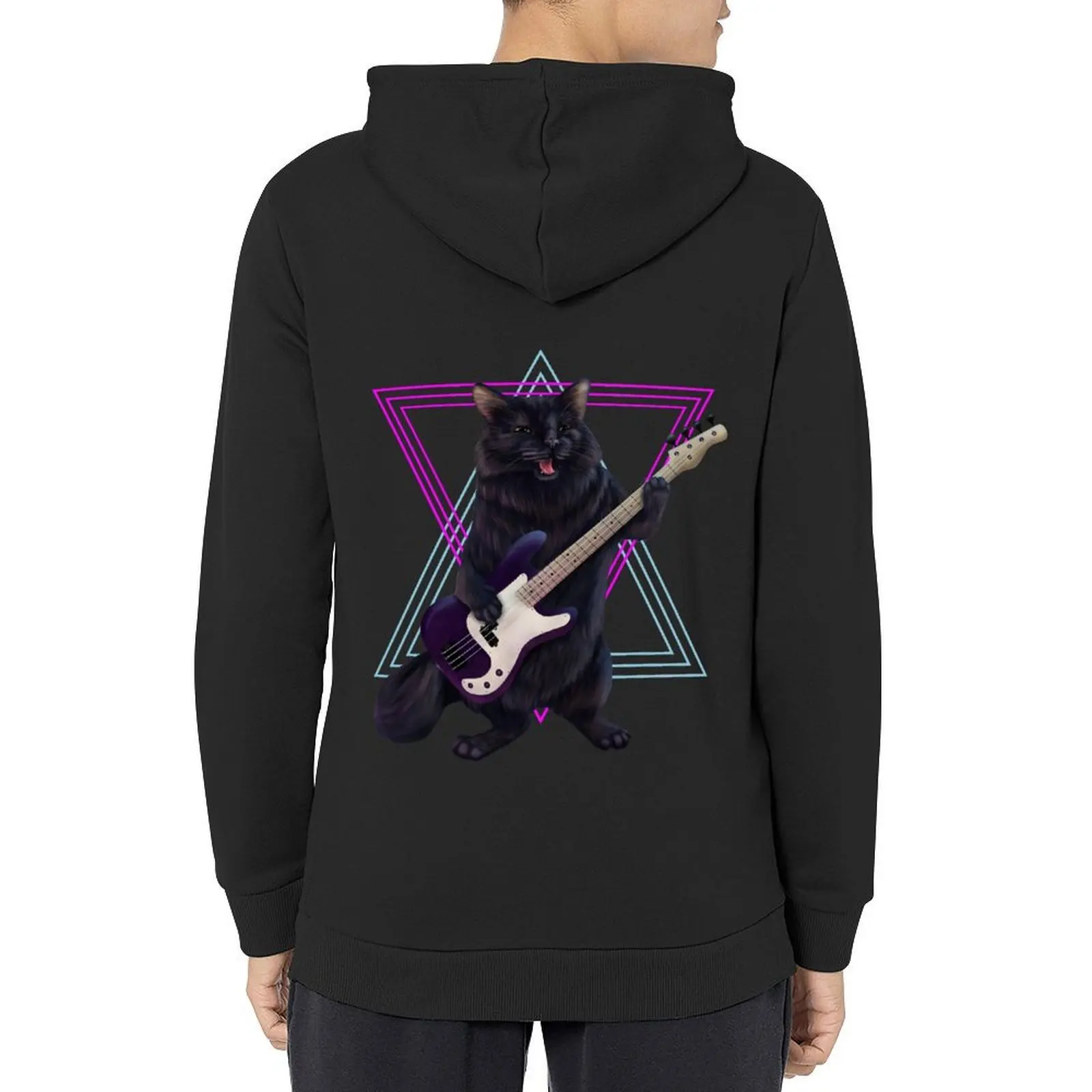 

Cat playing bass guitar Hoodie aesthetic clothing men's coat mens clothes anime clothing hoodie man