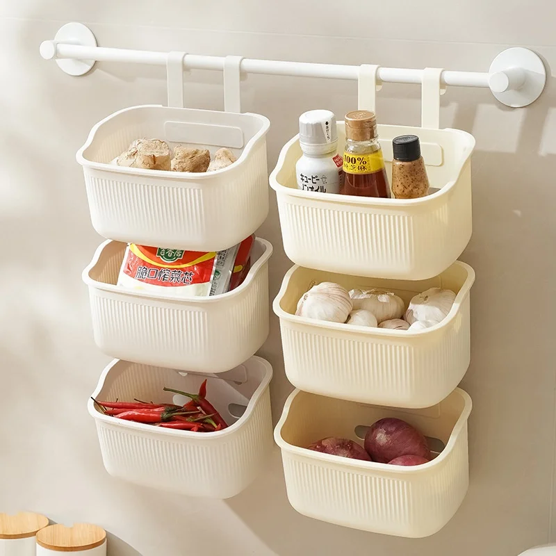 

3pcs Kitchen Ginger Garlic Storage Basket storage basket,Cabinet Wall Mounted Drawer No Punch Wall Home Storage Shel ﻿