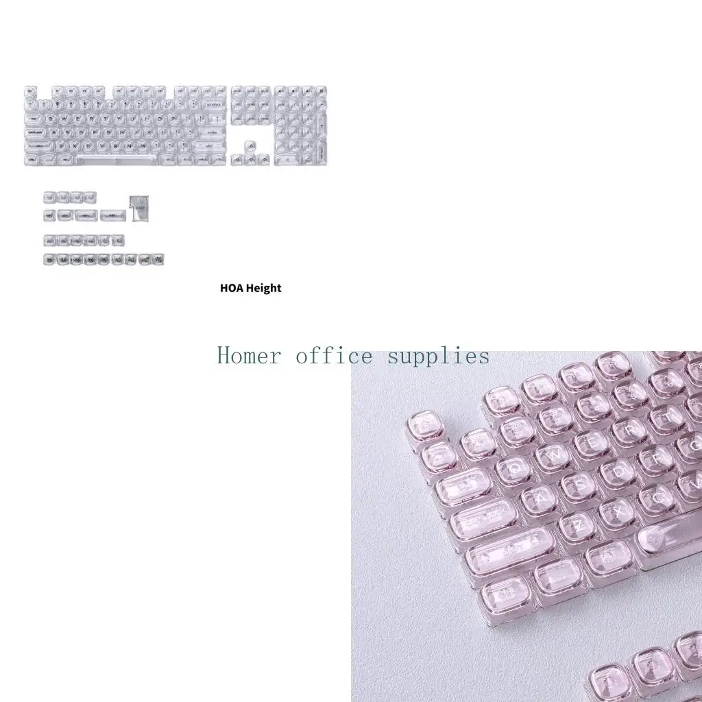 K43B 132 Keys HOA Profile Keyboard Keycap Set for Daily Mechanical Typing, Clear PC Front Printed Characters for 60% to 108-Key