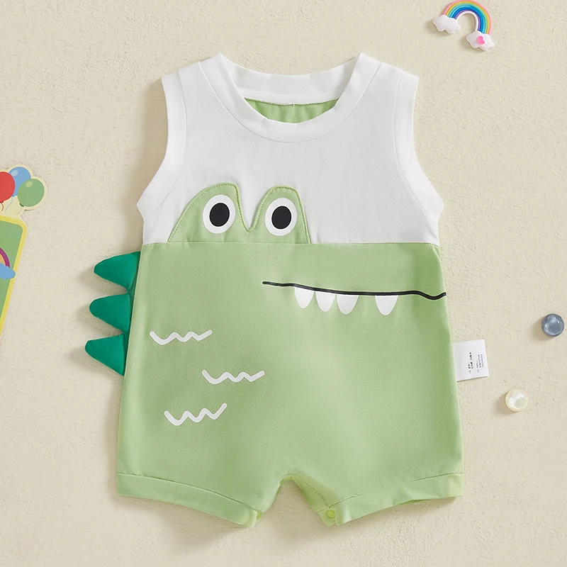 Baby Dinosaur Tank Romper Cute Sleeveless Bodysuit with Tail Casual Summer Clothes