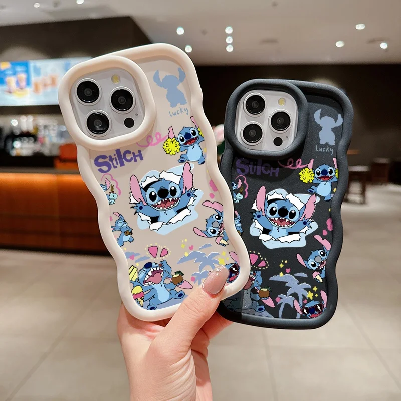 لطيف الرقص غرزة جراب هاتف آيفون 16 17 14 15 13 12 11 برو ماكس زائد لينة سيليكون موجة الجانب الكرتون لون الحلوى غطاء #1