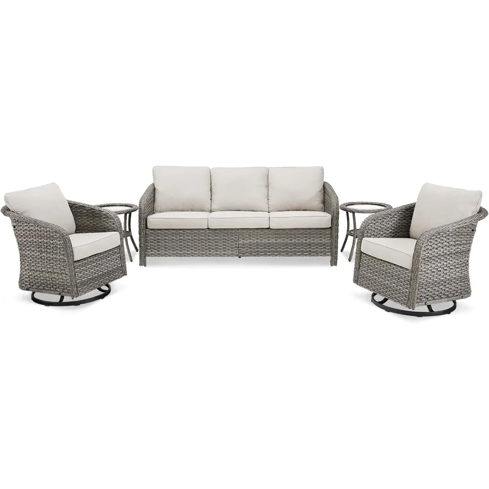 

Комплект мебели для патио из 5 предметов, плетеная мебель для патио с уличным диваном для патио, диваном, поворотными кресла-качалками, приставной столик,