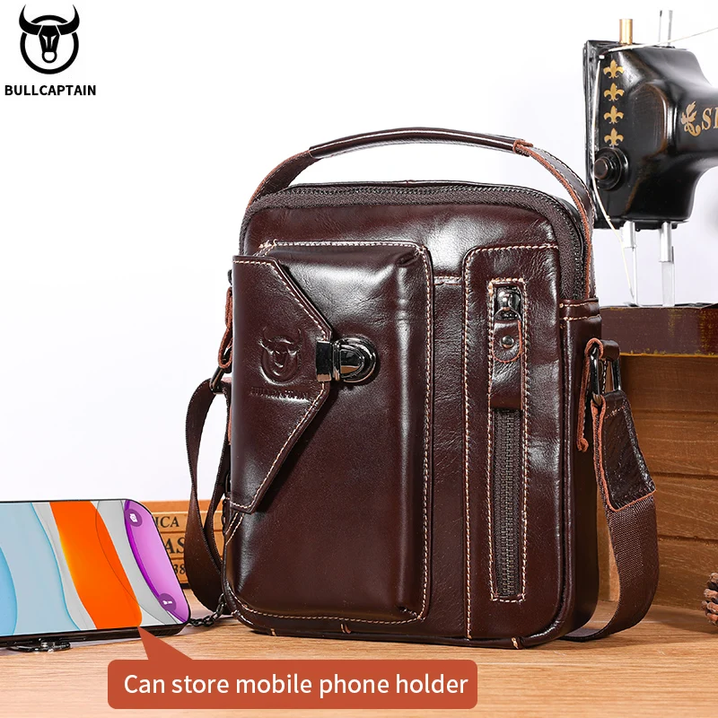 BULLCAPTAIN Men's Genuine Leather Crossbody Bag Suitable for 7.9-inch iPad High Quality Men's Bag Mini Business Shoulder Bag