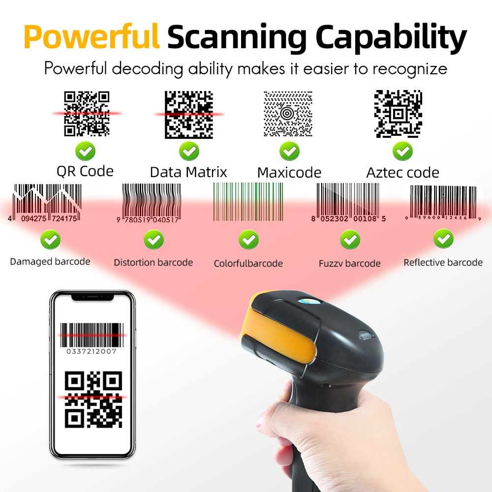Barcode Scanner para Celular, 1D, 2D, QR Bar Code Reader, PDF417, IOS, Android, IPAD