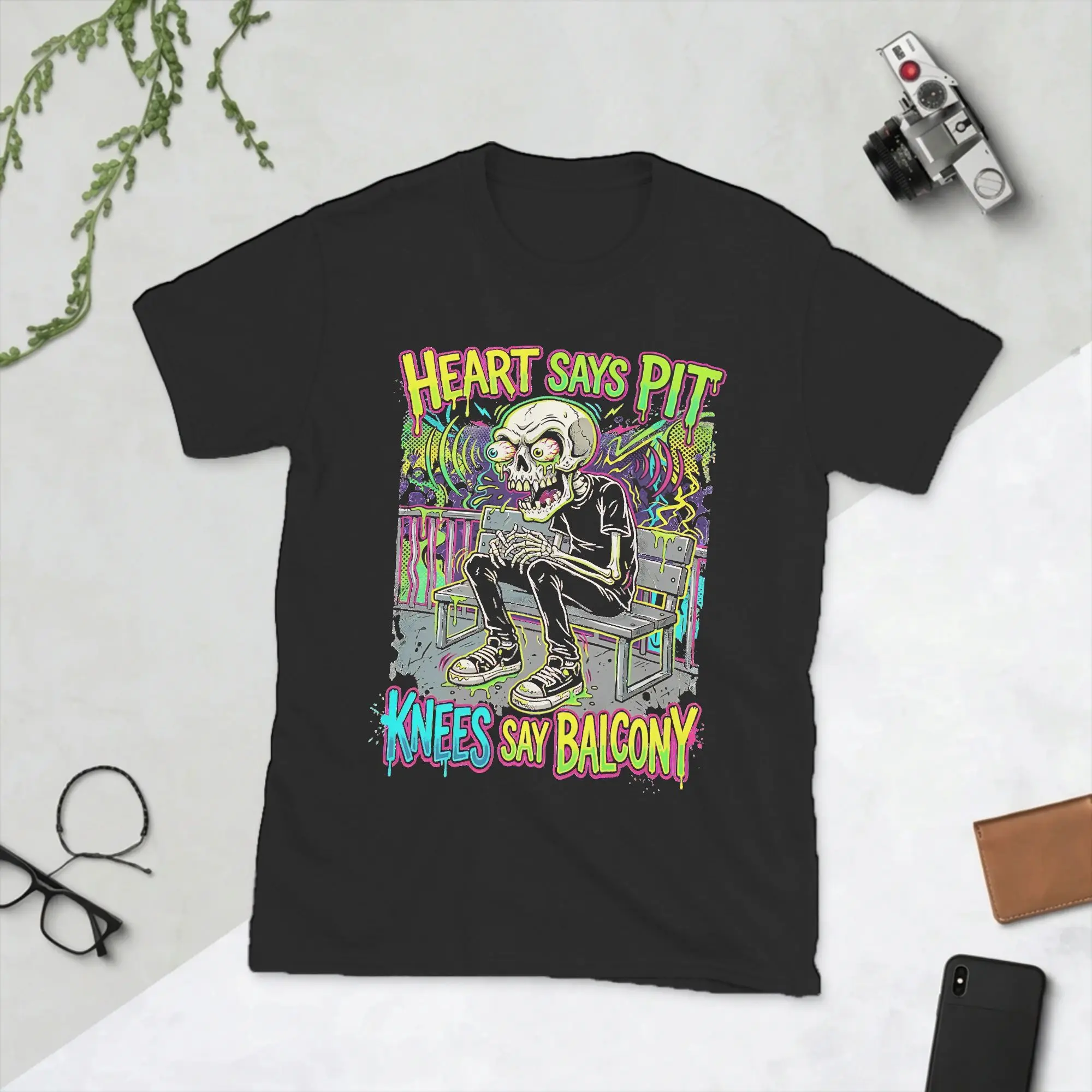 Casual Heart Says Pit Knees Say Balcony Skeleton T-Shirt 100%Cotton Short Sleeve Punk Rock Concert  Round Neck Summer Tops
