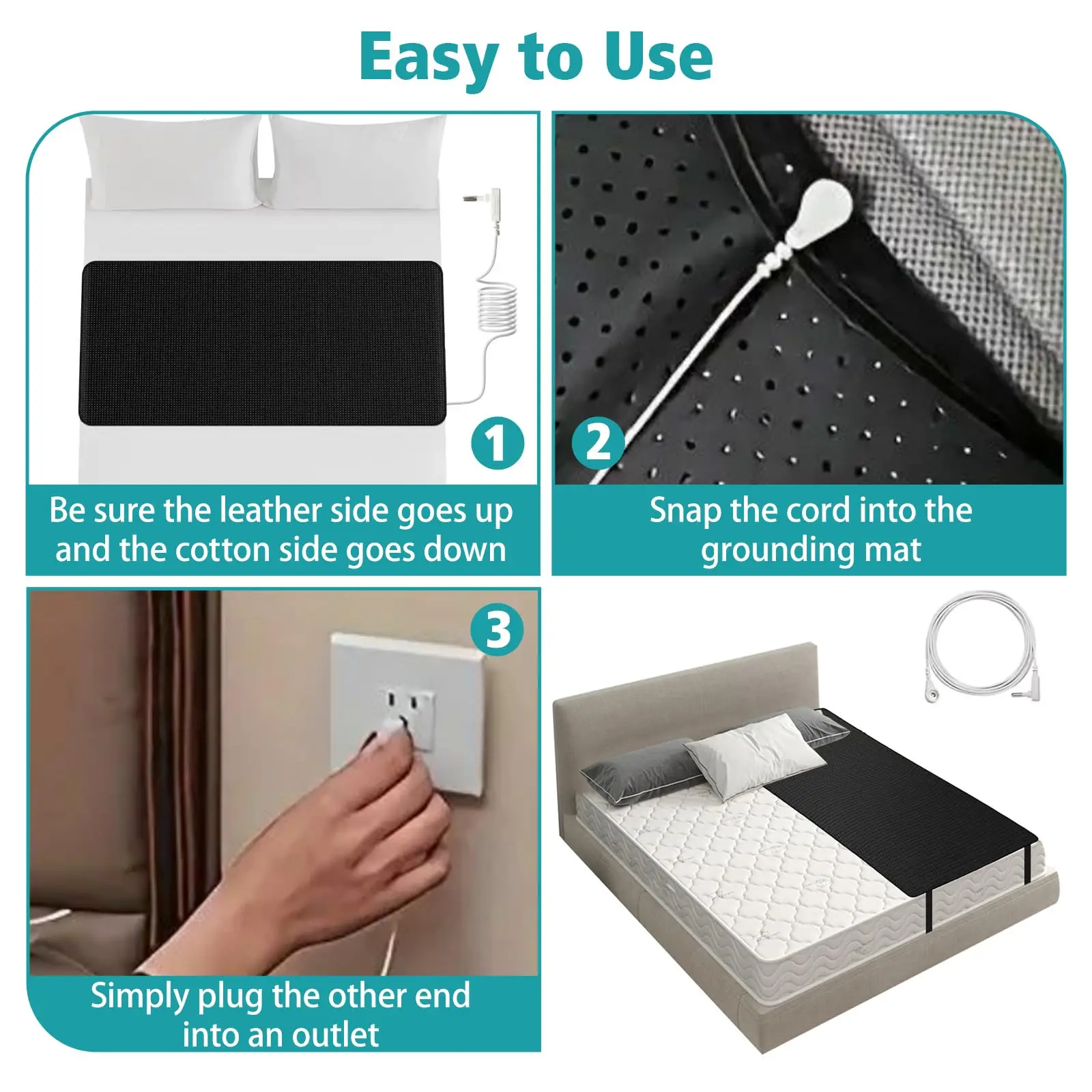 حصيرة التأريض للسرير استمتع بتأثير التأريض في الداخل لتحسين النوم وتخفيف التوتر بساط التأريض مع سلك التأريض