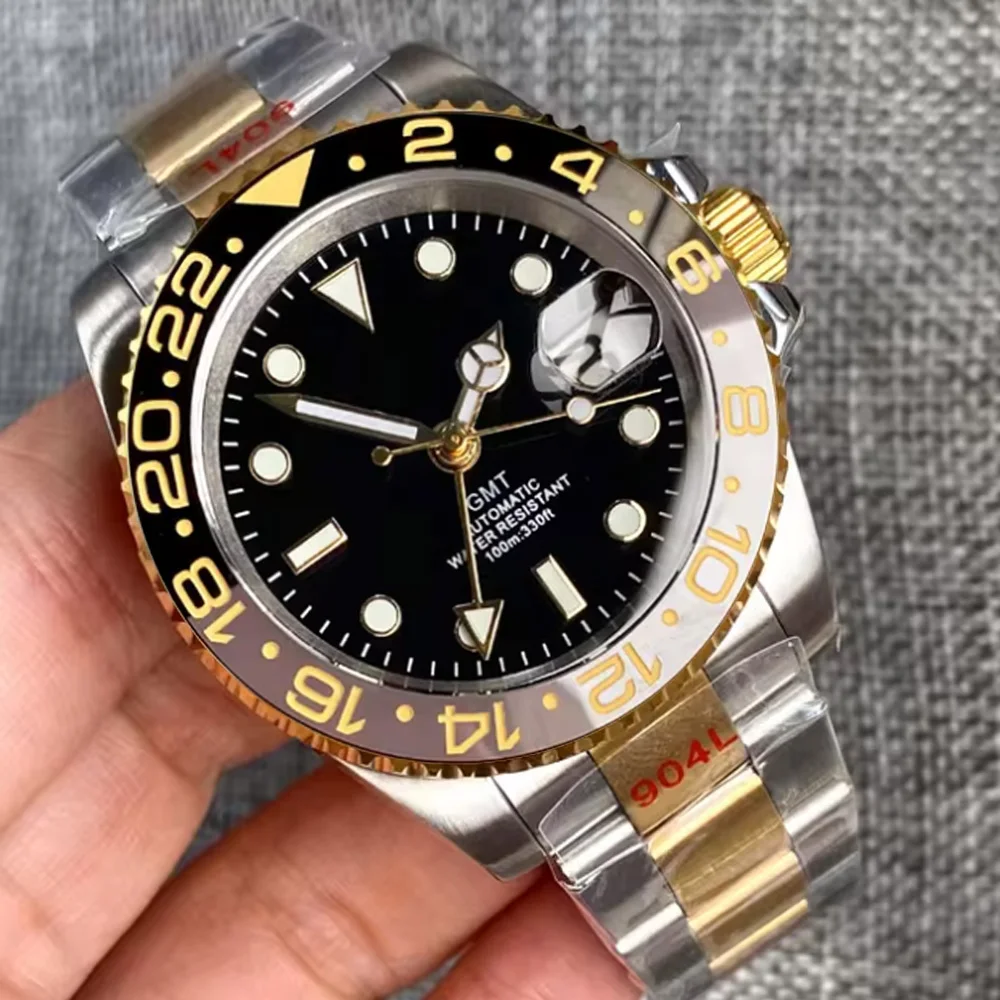 200M Diving Tandorio NH34A 40mm Two Tone Gold NH34 GMT Automatic Watch For Men Ceramic Grey Black Bezel Sapphire Glass Luminous